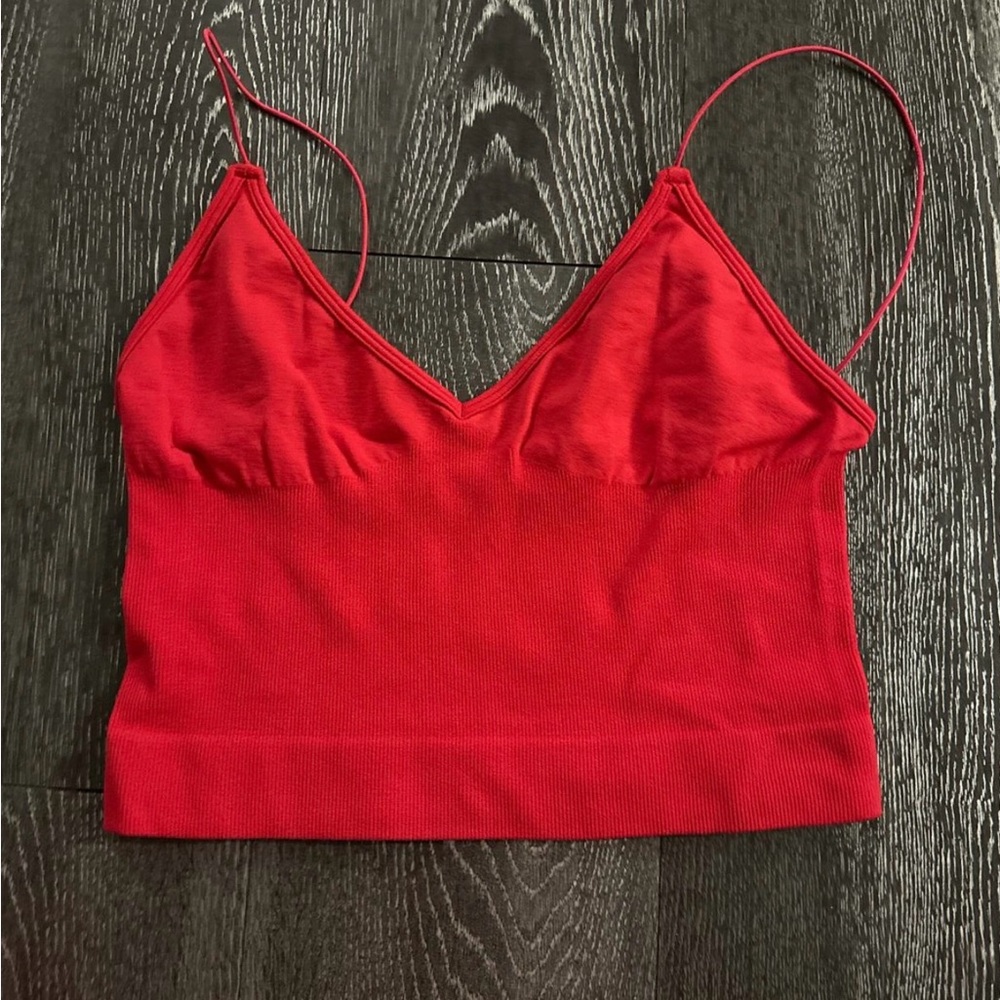 Free People Red V-Neck Sleeveless Crop Camisole